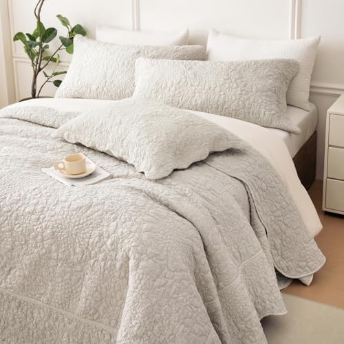 "Masaca Oversized King Bedspread 128""x120"",Wheat California King Quilt Bedding Set Oversized 3 Pieces Soft Lightweight Crinkled Farmhouse Extra Large Bedspread & Coverlet Sets for All Season"