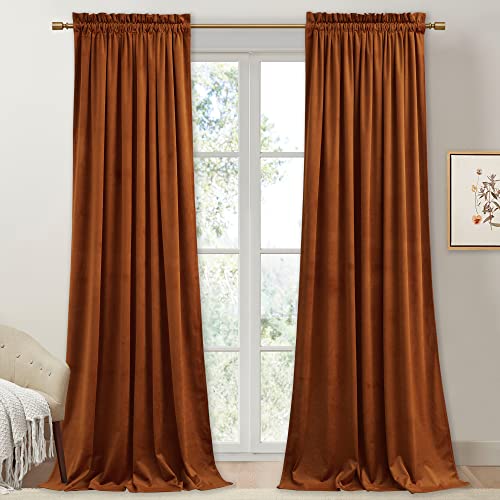 StangH Fall Curtains Burnt Orange Velvet Curtains Luxury Terracotta Thermal Insulated Room Darkening Bedroom Window Drapes for Living Room, Holiday Home Decor for Backdrops, W52 x L84, 2 Panels