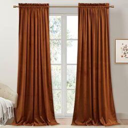StangH Fall Curtains Burnt Orange Velvet Curtains Luxury Terracotta Thermal Insulated Room Darkening Bedroom Window Drapes for Living Room, Holiday Home Decor for Backdrops, W52 x L84, 2 Panels