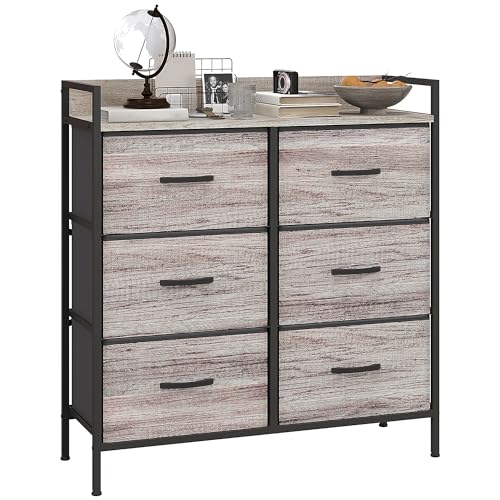 HOMCOM Bedroom Chest of Drawers, Fabric Dresser with 6 Drawers, Storage  Organiser Unit with Open Shelf and Metal Frame for Living Room, Entryway,  Grey Wood Effect by Amazon | uFurnish.com