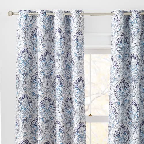 KGORGE Curtains 84 inch Length - Blue Blackout Curtains for Bedroom Grommet Top Damask Geometry Window Decoration for Kitchen Living Room, Blue Grotto, W 52 x L 84 inches, 1 Pair