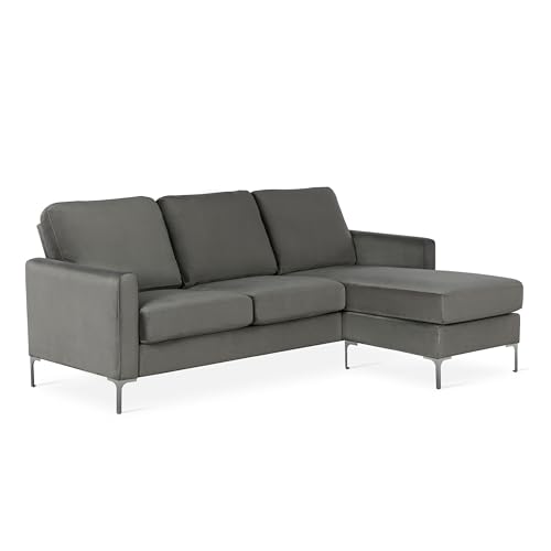 Novogratz Chapman Sectional Sofa Velvet Grey, 149x204x88cm (DxWxH)