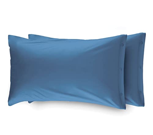 WEB LINEN Pair of Pillowcases 100% Cotton, Pillowcases With Side Buttons 52x82, Solid Color Avio