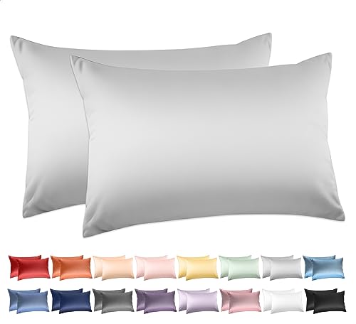 100% Cotton Queen Pillowcases Set of 2, Deep Dream 600 Thread Count Pillow Cases, 20x30 Inches, Super Soft and Breathable Envelope Closure (Silver Grey)