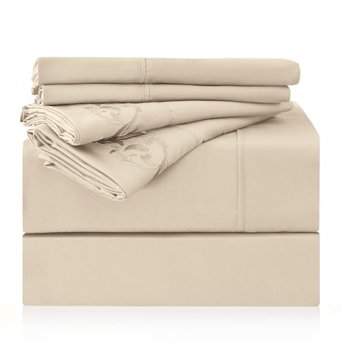 "LONAVA Twin XL Size Sheet Set - 4 Piece Hotel Luxury Wrinkle-Free Microfiber Sheet, Oeko-TEX Certified, Breathable & Elastic, 16"" Deep Pockets, Beige"