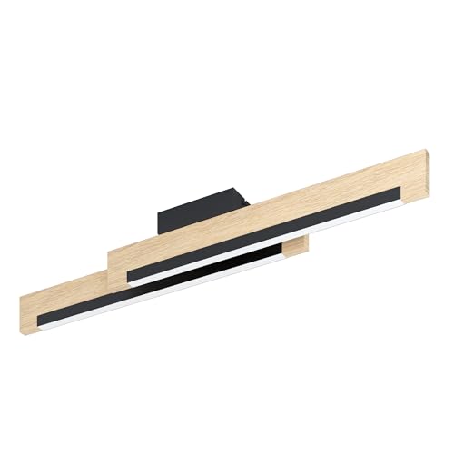 Eglo LED Ceiling Light Camacho, 2 Flame Ceiling lamp dimmable, Living Room lamp Modern, Kitchen lamp Made of Steel, Wood and Plastic, Hallway lamp Ceiling in Black, Natural, White