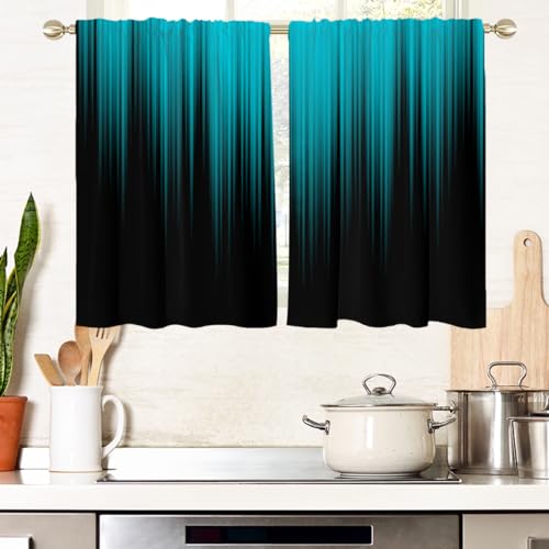 "AAtter Teal Window Curtain for Kitchen Black Ombre Gothic Modern Turquoise Aqua Small Short Home Living Room Bedroom Bathroom Rod Pocket Drapes Treatment Tiers Fabric 1 Pair, 27.5"" W x 39"" L, Abstract"