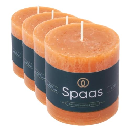 Spaas Rustic Pillar Candle 70/70 mm 25h, Orange (Pack of 4)