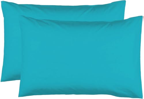 2 Pillowcases 50 x 70 cm – Turquoise Blue – 100% Cotton 57 Thread Count