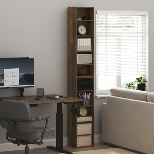 Furinno PASIR Book Shelf, 10-Tier Bookshelf, Bookcase with Open Shelf, 23.5(D) x 30.0(W) x 200.0(H) cm, for Living Room, Bedroom, Home Office, Amber Pine