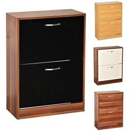 Vida Designs Shoe Cabinet, Wooden Shoe Storage Unit with 2 Pull-Down Drawers, Multifunctional Dust-Proof Space-Saving Slim Cupboard for Hallway or Entryway (Walnut & White)