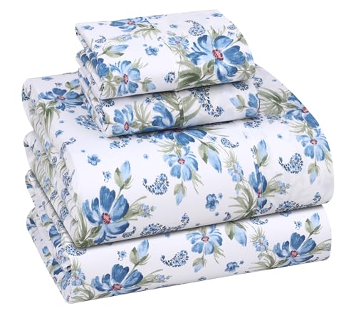 "RUVANTI 100% Cotton California King Sheet Sets, 4 Pieces, Soft & Breathable Percale Weave Bedding, Deep Pocket 14"", Hotel Standard, Crisp Cool Feel & Durable, Perfect Floral Sheets, Paislyona"