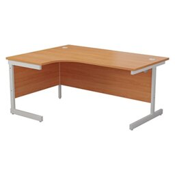 Office Hippo Heavy Duty Office Desk, Left Corner Desk, Strong & Reliable Workstation, Office Table With Integrated Cable Ports, PC Desk For Office or Home - Beech Top / White Frame
