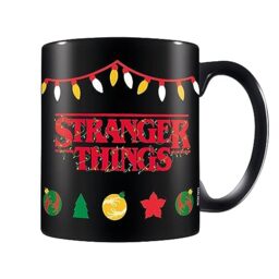 Pyramid International Black Mug (Christmas Fairy Lights Design) 11oz Coffee Mug in Presentation Stranger Things Gift Box - Official Stranger Things Merchandise