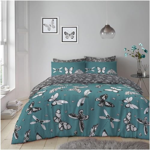 GC GAVENO CAVAILIA Reversible Bedding Double Bed Set - Butterfly Pattern Duvet Cover Sets - Polycotton Soft Comforter Cover (200x200 Cm) - Washable