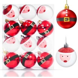 Uten Red Christmas Baubles, Pack of 12, Acrylic, 6cm Diameter, Christmas Tree Decoration
