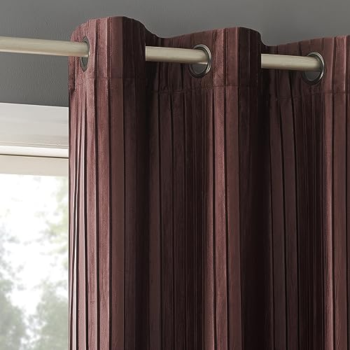 "Sun Zero Scarlett 2-Pack Pleated Velvet Noise Reducing Blackout Grommet Curtain Panel Pair, 40"" x 84"", Wine Red"