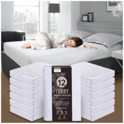 GC GAVENO CAVAILIA 30cm Deep Mattress Protector - Pack of 12 Terry Towelling Double Mattress Cover - Polycotton & Breathable Waterproof Mattress Protectors Fitted Sheet (190 x 137cm) - White