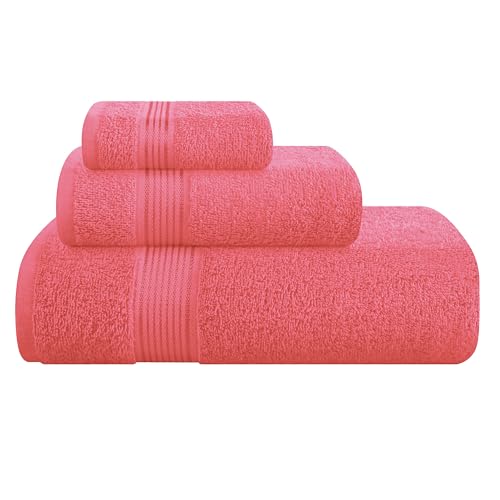 Belizzi Home Ultra Soft 3 Pack Cotton Towel Set, Contains a Bath Towel 28x55 inch, a Hand Towel 16x24 inch & a Wash Coth 12x12 inch, Ideal Everyday use, Compact & Lightweight - Coral Orange