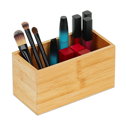 Relaxdays Bamboo Organiser Box, Narrow, Without Lid, Storage for Kitchen, Bathroom & Office, 9.5x18x9 cm, Natural Brown