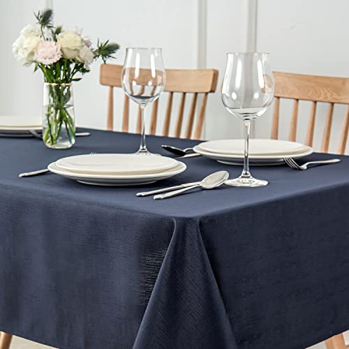 maxmill Square Tablecloth Slubby Texture Stain Resistant Waterproof Wrinkle Resistant Washable Soft Table Cloth, Decorative Fabric Table Cover for Dining Room Dinner Party, 52 x 52 Inch, Navy Blue