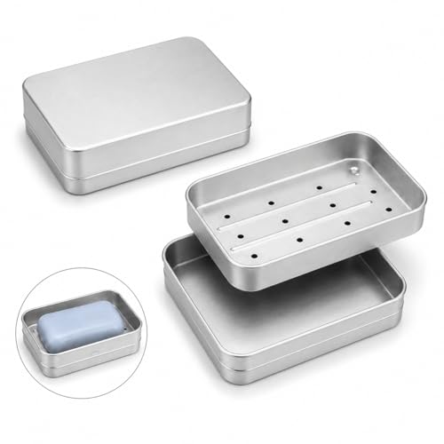 2Pcs Aluminium Soap Dish 3-Layer with Lid, Self Draining Soap Holders - Durable Soap Tins Containers, Portable Design for Home Bathroom Travel Camping Gym and Hiking Use