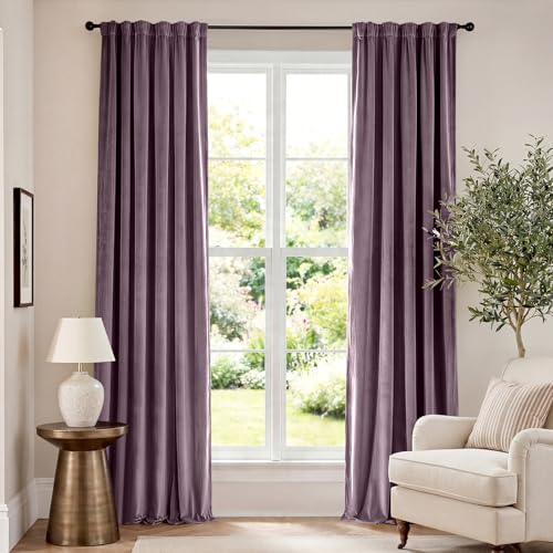 "Lazzzy Velvet Blackout Curtains Thermal Insulated Room Window Drapes Super Soft Luxury Curtains for Living Room Bedroom Rod Pocket 2 Panels, Lavender Purple, 52"" W x 96"" L"