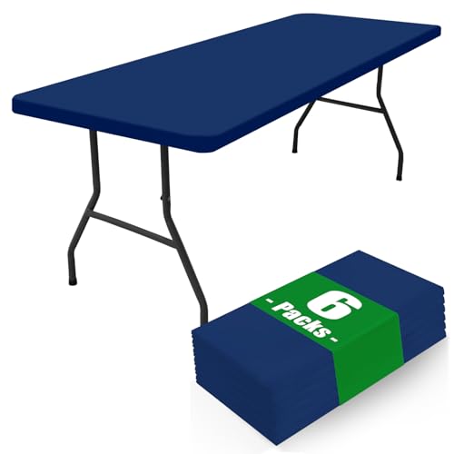 "Moosfor Spandex Picnic Table Cloth 6 Pack, Elastic Fitted Tablecloths for 6 Foot Rectangle Tables, Stretch Washable Patio Table Cover for Outdoor, Camping, Banquet and Parties (Navy, 30""x72"")"