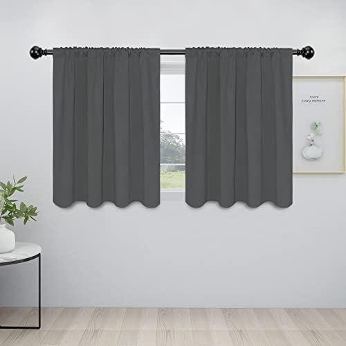 Easy-Going Rod Pocket Blackout Curtains for Bedroom, Room Darkening Window Curtains for Living Room, Thermal Insulated Noise Reduction Solid Window Drapes, 2 Panels(42x36 in, Gray)
