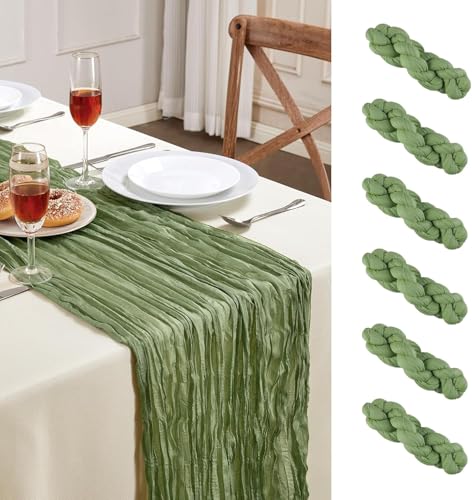 AGIRL 6 Pack Sage Green Cheesecloth Table Runner 10FT Long Boho Gauze Table Runner Rustic Sheer Runner for Wedding Bridal Baby Shower Birthday Party Table Decor Thanksgiving Christmas Decorations