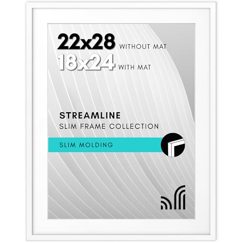 Americanflat Streamline Collection White Poster Frame with Polished Perspex Glass 22x28 inch (55x71cm) as 18x24 inch with Mount or 22x28 inch without Mount Thin Frame for Wall Decor