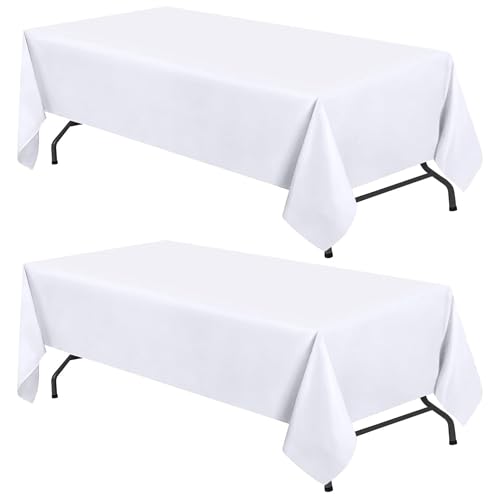 "Wealuxe Tablecloth 60"" x 126"" for 8' Rectangular Table, White, Pack of 2"