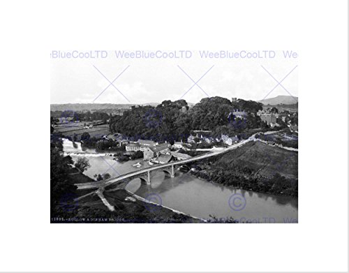 Wee Blue Coo LUDLOW AND DINHAM BRIDGE ENGLAND VINTAGE OLD BW BLACK FRAMED ART PRINT B12X312