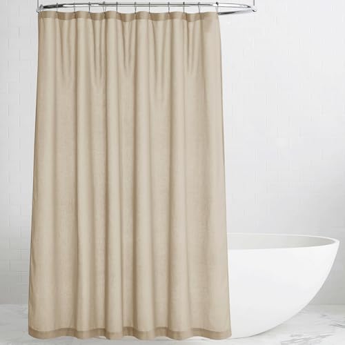 KGORGE Linen Blend Semi-Sheer Shower Curtains Lightweight for Bathroom - Waterproof Fabric for Bathtub, Button Hole Half Privacy Quick Dry, Hooks Included, Angora, W72 x L78