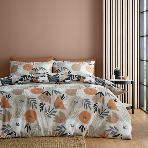 Fusion - Black & Natural Flower Art Abstract Duvet Cover - Single Bedding Size (140 x 200cm) - Reversible Design (2 Colours) - Easy Care & Washable - Brush Paint Flower Duvet Cover in Natural & Black