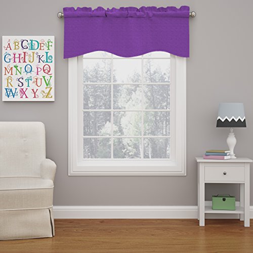 "Eclipse Kendall Modern Scalloped Valance Rod Pocket Window Curtain for Kitchen or Bathroom, 42"" x 18"", Purple"
