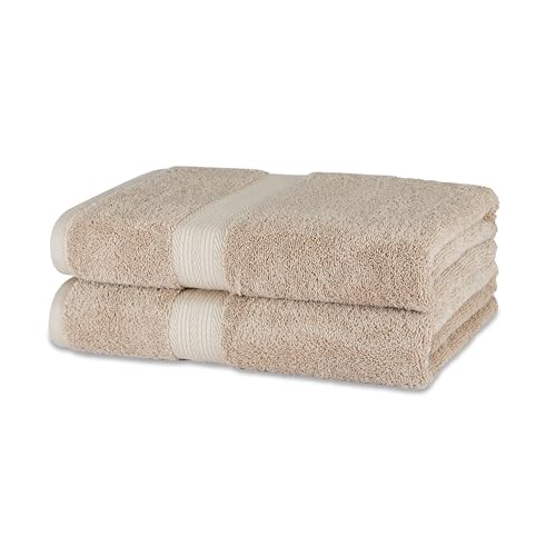 Amazon Basics Organic Cotton Bath Towel Set, Soft and Absorbent Bathroom Towels, Fade Resistant, 76 x 137 cm, Taupe, 2-Pack