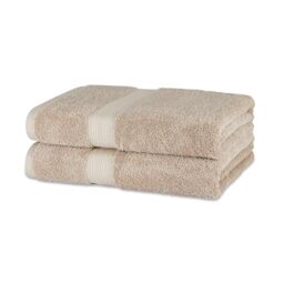 Amazon Basics Organic Cotton Bath Towel Set, Soft and Absorbent Bathroom Towels, Fade Resistant, 76 x 137 cm, Taupe, 2-Pack