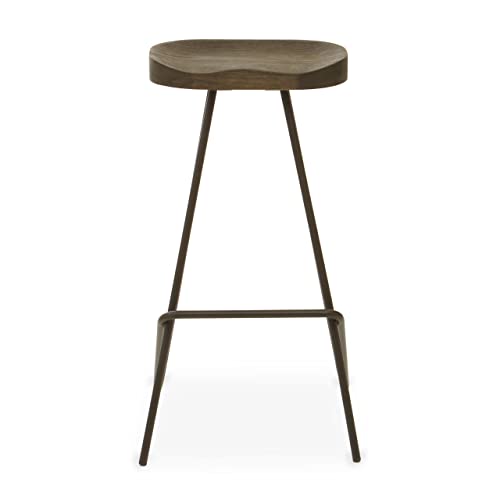 Premier Housewares Bar Stool, Industrial Design Stool, Sleek and Sturdy, Elm Wood Seat, Modern Retro Style, Bar Stool Dimensions W44 x D47 x H78cm.
