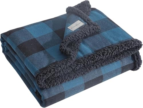 Eddie Bauer - Throw Blanket, Super Soft Reversible Sherpa Flannel Bedding, Ideal Christmas & White Elephant Gifts, Cozy Plaid Throw Blankets for Couch (Cabin Plaid Blue, Throw)