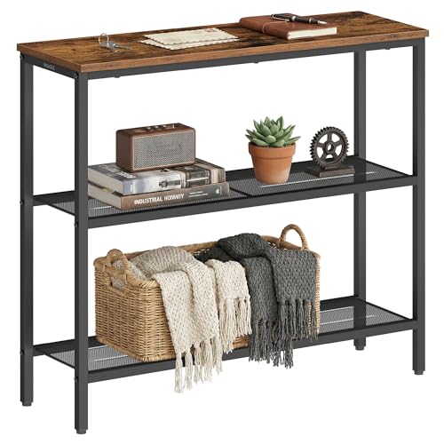 VASAGLE Console Table, Steel and Particleboard Narrow Hallway Table, 80 x 24 x 81.2 cm, Rustic Brown, for Entryway Living Room and Behind Sofa, Dacey Collection LNT037KD01