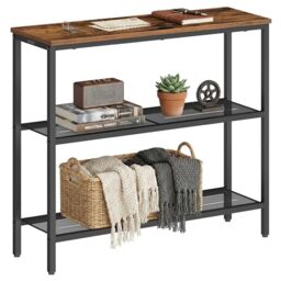 VASAGLE Console Table, Steel and Particleboard Narrow Hallway Table, 80 x 24 x 81.2 cm, Rustic Brown, for Entryway Living Room and Behind Sofa, Dacey Collection LNT037KD01