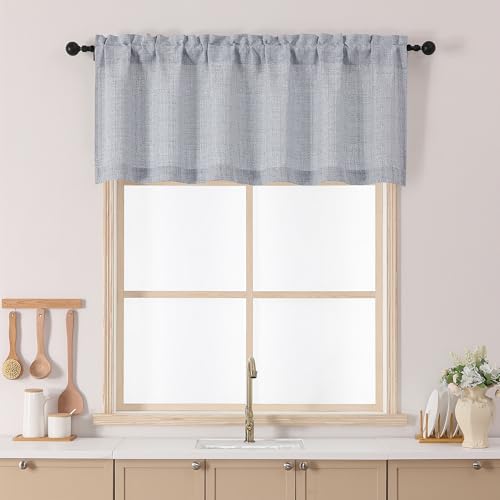 Chyhomenyc Gray Kitchen Curtains 22 Inch Length, Light Filtering Faux Linen Slub Textured Small Half Window Cafe Curtain, Short Curtains for Cabinet Bathroom Basement RV Camper, 60Wx22L, 1 Panel, Grey