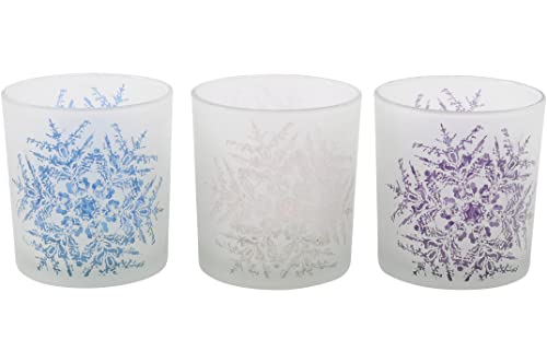 Saville Designs Festive Snowflake Tealight Candle Holders 3-Piece Set, Blue/White/Purple