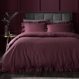 Appletree Hygge Cotton Duvet Cover Set, Single Size 140x200cm, Berry, 100% Cotton, 144 Thread Count, Plain with Frilled Border, Orange