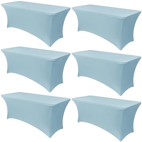 Obstal 6 Pack Spandex Stretch Table Covers for 6 Foot Tables - 6 FT Rectangular Fitted Tablecloth Protector for Wedding, Banquet, Party (Dusty Blue, 72'' Length x 30'' Width x 30'' Height)