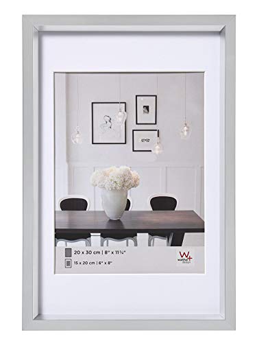 walther design Picture Frame Silver 15 x 20 cm with PassepArtout, Steel Style Plastic Frame ES520S