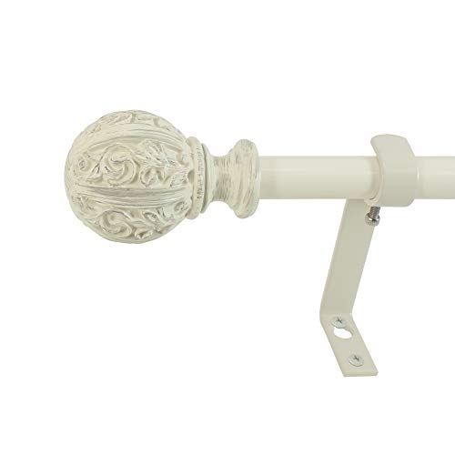 "Decopolitan - 29992-26DW Leaf Ball 5/8"" Curtain Rod Set, 26 to 48 Inches, Distressed Ivory"