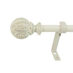 "Decopolitan - 29992-26DW Leaf Ball 5/8"" Curtain Rod Set, 26 to 48 Inches, Distressed Ivory"
