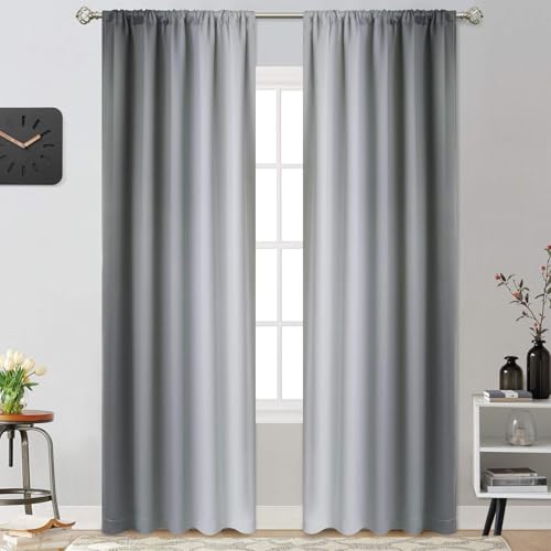 Yakamok 90 Inch Length Room Darkening Ombre Curtains for Bedroom, Rod Pocket Light Blocking Thermal Insulated Gradient Color Curtains for Living Room Grey and Greyish White, 2 Panels,52W x 90L Inch